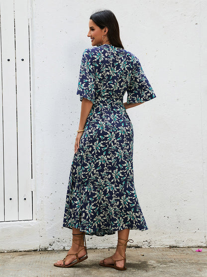 Bohemian Summer Vibes Red Floral Wrap Maxi Dress Lightweight Flirty Great For Beach City Strolls