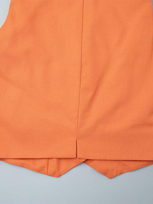 Two Piece Sets Skirt Set Orange Retro Buttons Resort Wear Linen V-Neck Sleeveless Sets