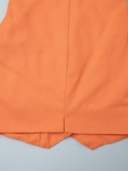 Two Piece Sets Skirt Set Orange Retro Buttons Resort Wear Linen V-Neck Sleeveless Sets