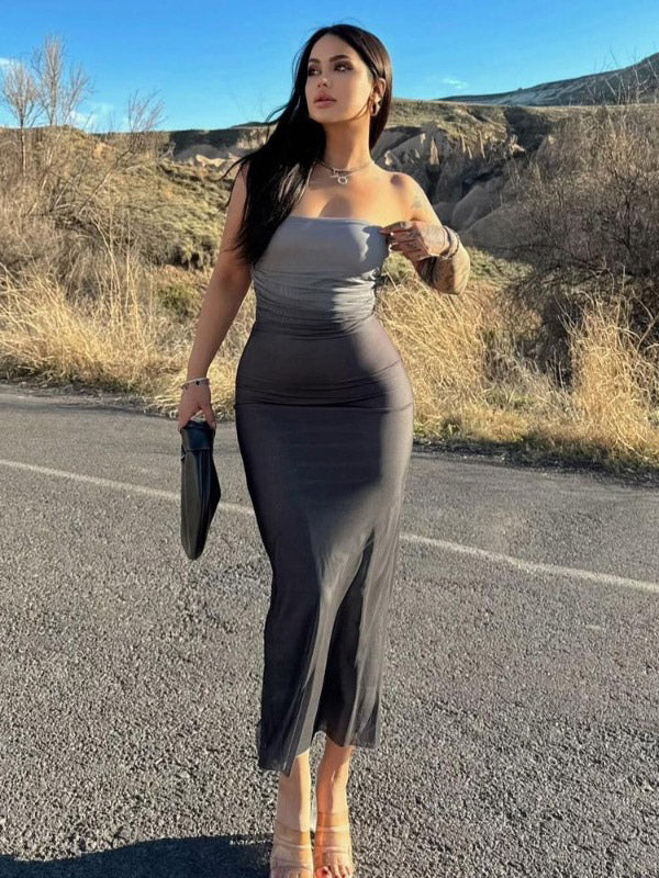 Party Ready Purple Ombre Strapless Maxi Dress Slimming Stylish For Clubbing