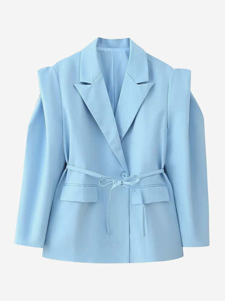 Women's Blazer Pleated Turndown Collar Buttons Long Sleeves Suit Jacket