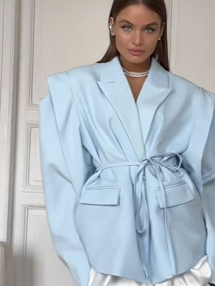 Women's Blazer Pleated Turndown Collar Buttons Long Sleeves Suit Jacket