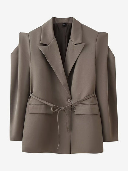 Women's Blazer Pleated Turndown Collar Buttons Long Sleeves Suit Jacket