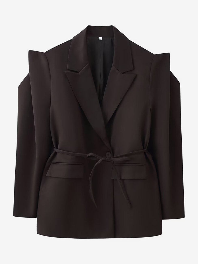Women's Blazer Pleated Turndown Collar Buttons Long Sleeves Suit Jacket