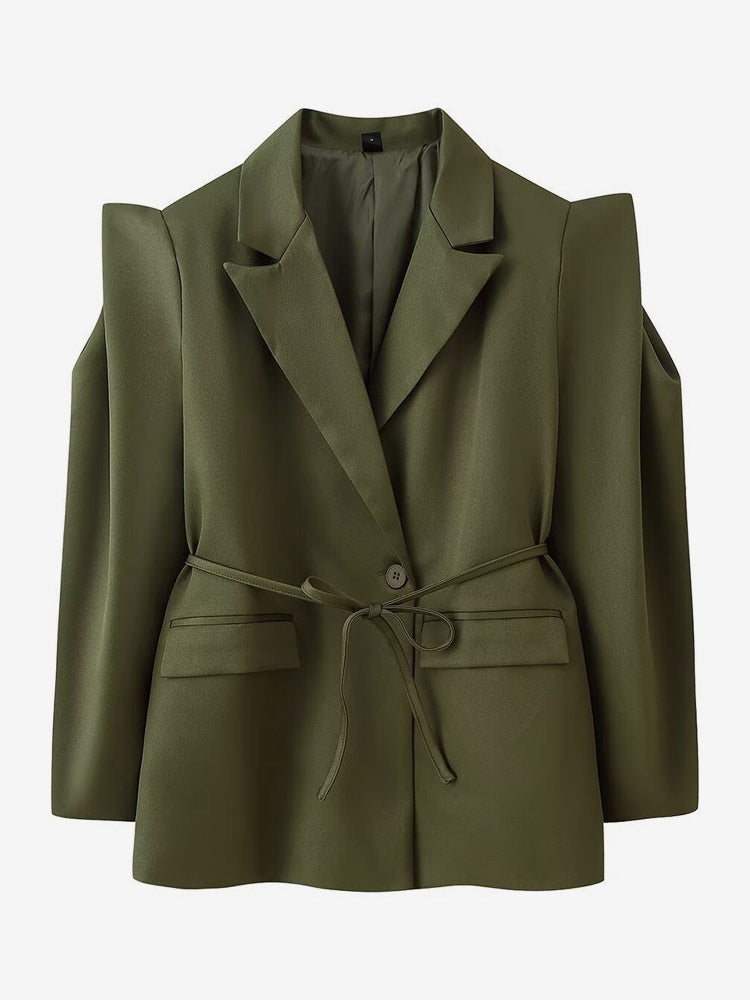 Women's Blazer Pleated Turndown Collar Buttons Long Sleeves Suit Jacket