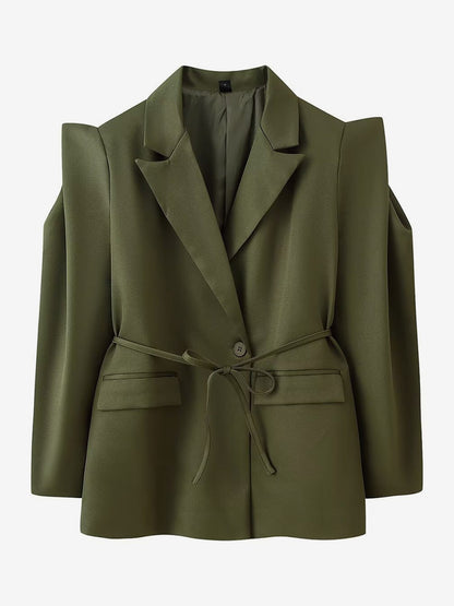 Women's Blazer Pleated Turndown Collar Buttons Long Sleeves Suit Jacket