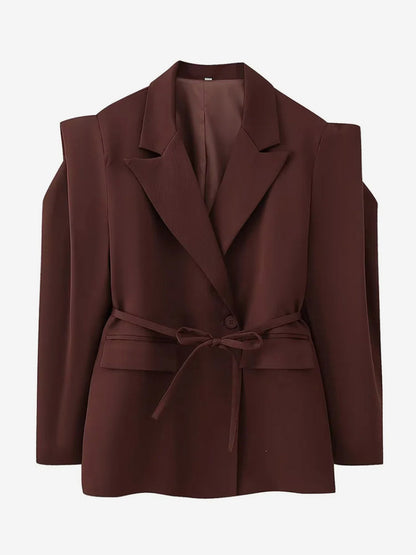 Women's Blazer Pleated Turndown Collar Buttons Long Sleeves Suit Jacket