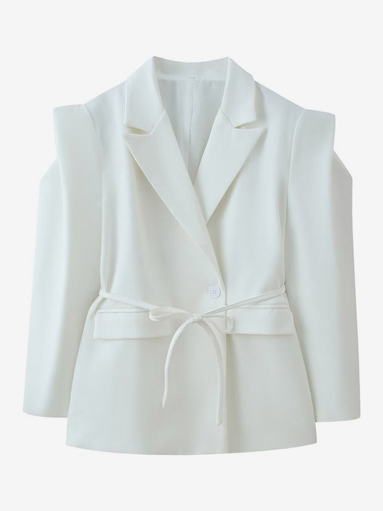 Women's Blazer Pleated Turndown Collar Buttons Long Sleeves Suit Jacket