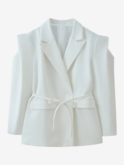 Women's Blazer Pleated Turndown Collar Buttons Long Sleeves Suit Jacket