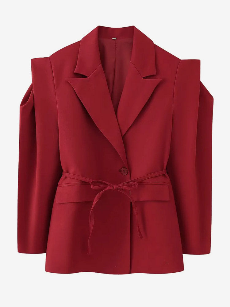 Women's Blazer Pleated Turndown Collar Buttons Long Sleeves Suit Jacket