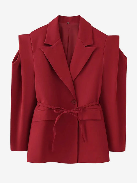 Women's Blazer Pleated Turndown Collar Buttons Long Sleeves Suit Jacket