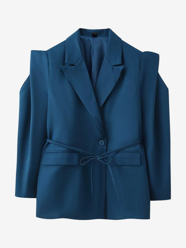 Women's Blazer Pleated Turndown Collar Buttons Long Sleeves Suit Jacket