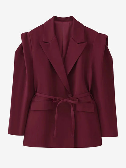 Women's Blazer Pleated Turndown Collar Buttons Long Sleeves Suit Jacket