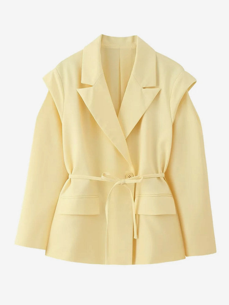 Women's Blazer Pleated Turndown Collar Buttons Long Sleeves Suit Jacket