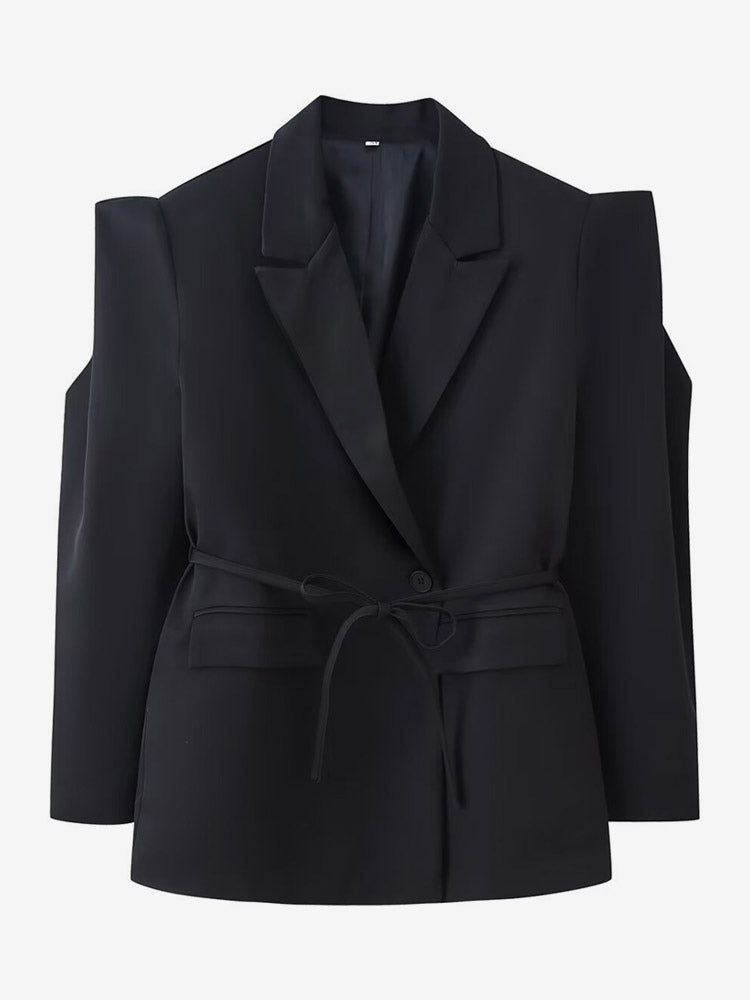 Women's Blazer Pleated Turndown Collar Buttons Long Sleeves Suit Jacket