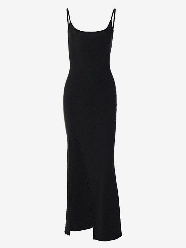 Party Dress Maxi Black Straps Neck Lace Backless Elegant Semi Formal Dress
