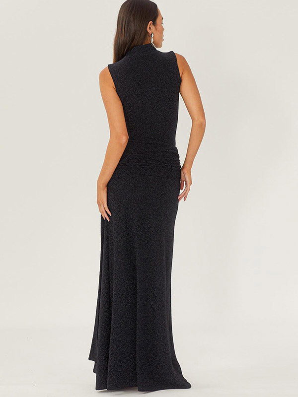 Party Dress Maxi Black Halter Belted Chic Semi Formal Dress