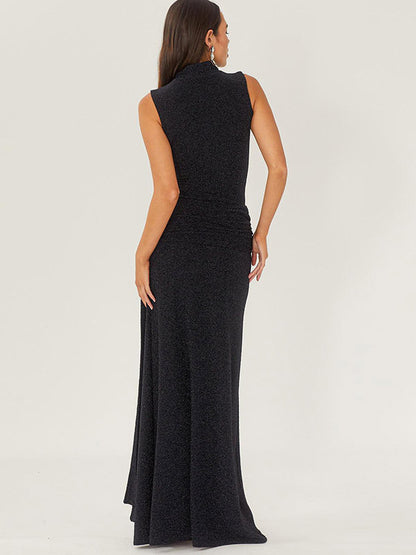 Party Dress Maxi Black Halter Belted Chic Semi Formal Dress