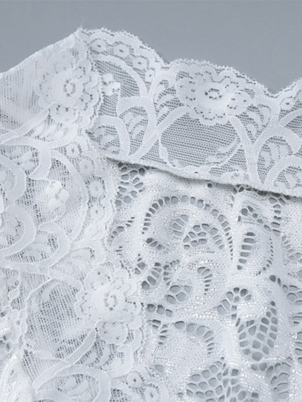 Party Dress Maxi White V-Neck Lace Long Sleeves Sheer Sexy Semi Formal Dress