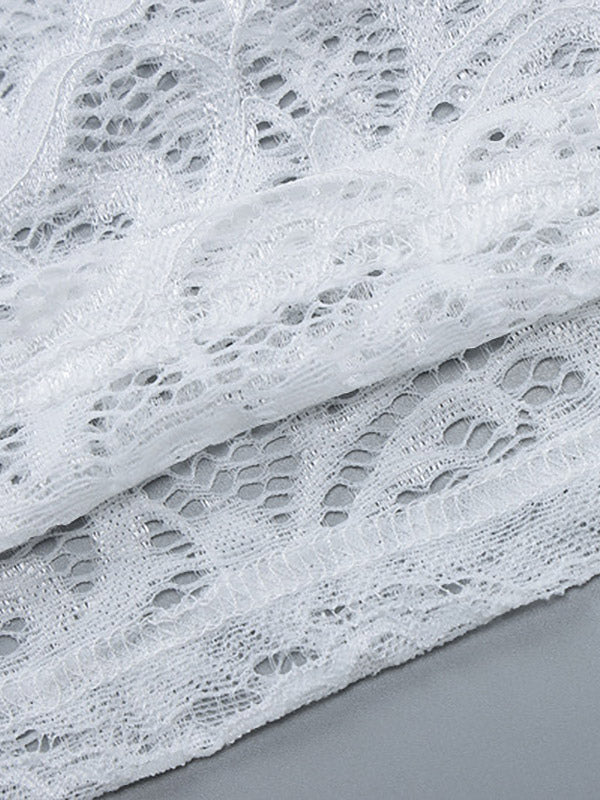 Party Dress Maxi White V-Neck Lace Long Sleeves Sheer Sexy Semi Formal Dress