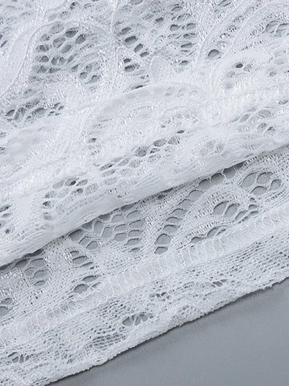 Party Dress Maxi White V-Neck Lace Long Sleeves Sheer Sexy Semi Formal Dress