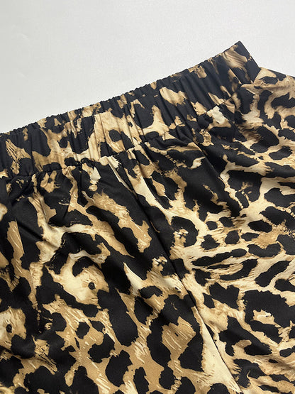 Two Piece Sets Leopard Leopard Print Daily Casual Strapless Long Sleeves Top Pant Set