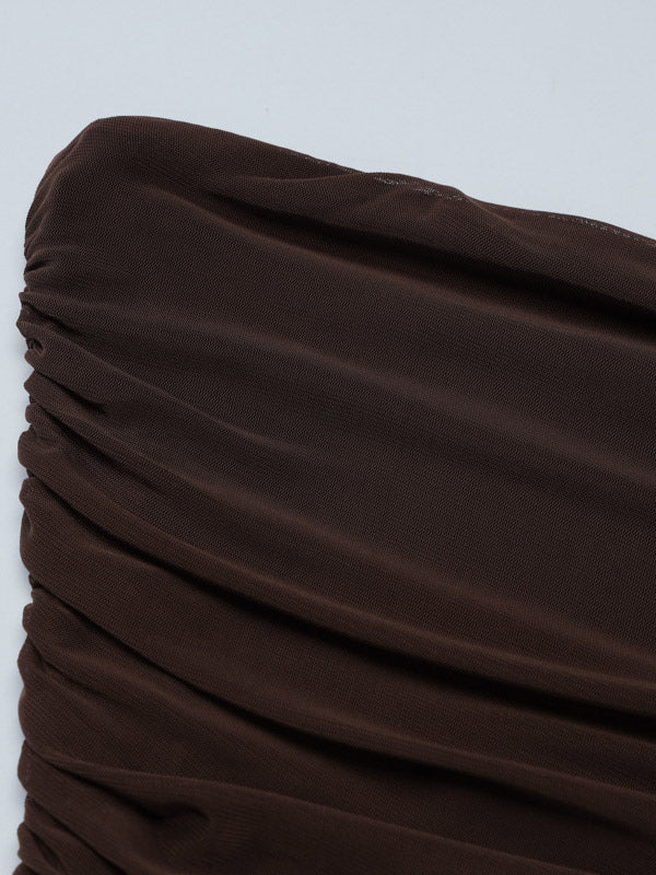 Party Dress Dresses Maxi Coffee Brown Strapless Pleated Sexy Semi Formal Summer Dress