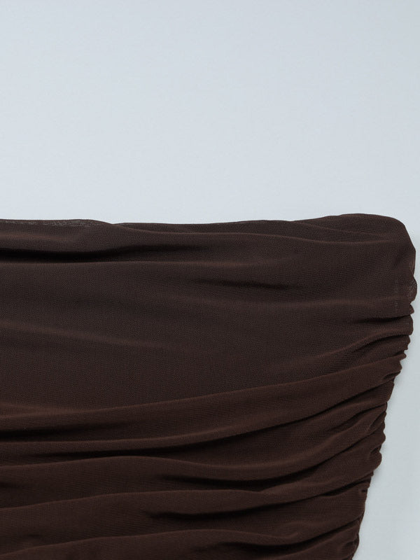 Party Dress Dresses Maxi Coffee Brown Strapless Pleated Sexy Semi Formal Summer Dress