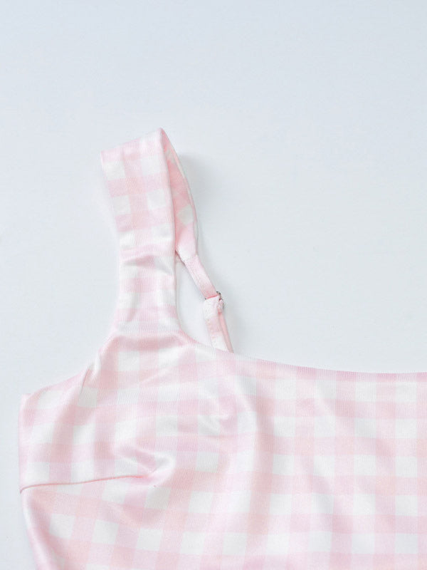 Party Dress Dresses Midi Pink Straps Neck Pleated Plaid Classic Semi Formal Summer Dress