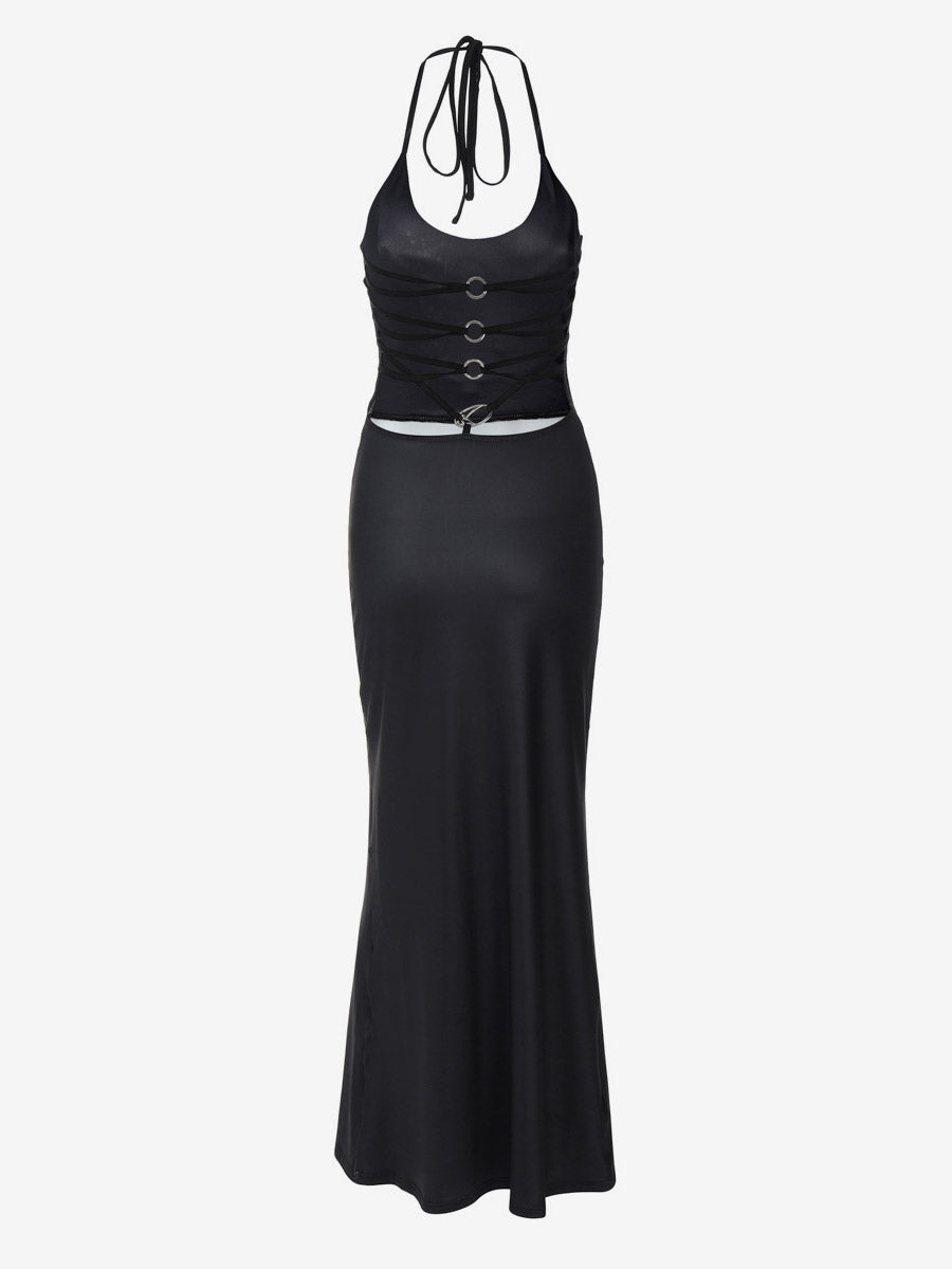 Party Dress Dresses Maxi Black Halter Lace Up Shaping Sexy Semi Formal Summer Dress