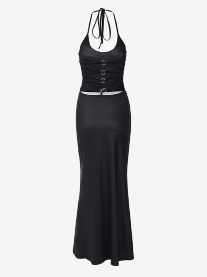 Party Dress Dresses Maxi Black Halter Lace Up Shaping Sexy Semi Formal Summer Dress