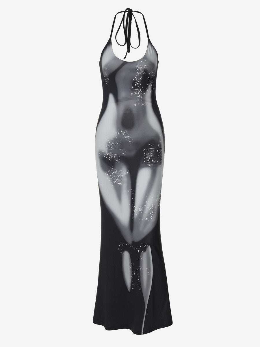 Party Dress Dresses Maxi Black Halter Lace Up Shaping Sexy Semi Formal Summer Dress