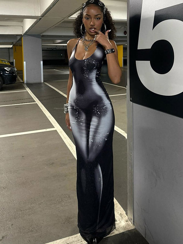 Party Dress Dresses Maxi Black Halter Lace Up Shaping Sexy Semi Formal Summer Dress