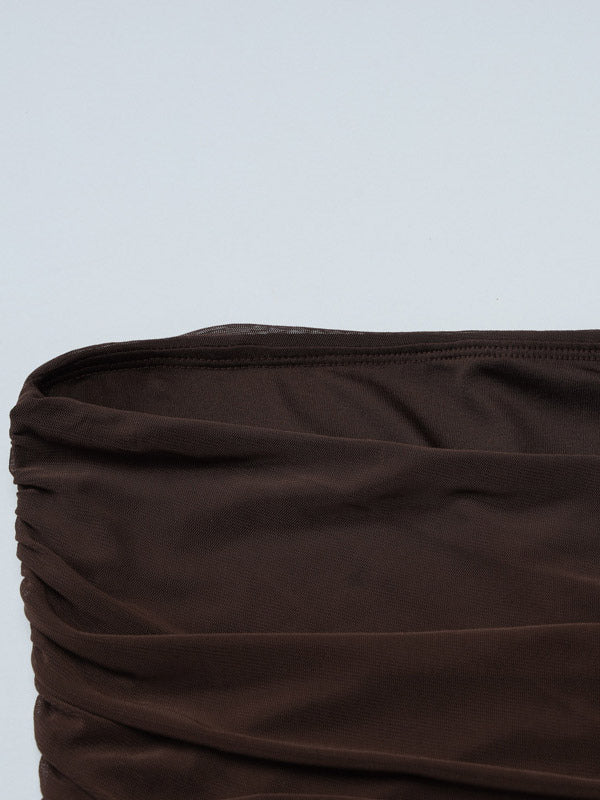 Party Dress Dresses Maxi Coffee Brown Strapless Pleated Sexy Semi Formal Summer Dress