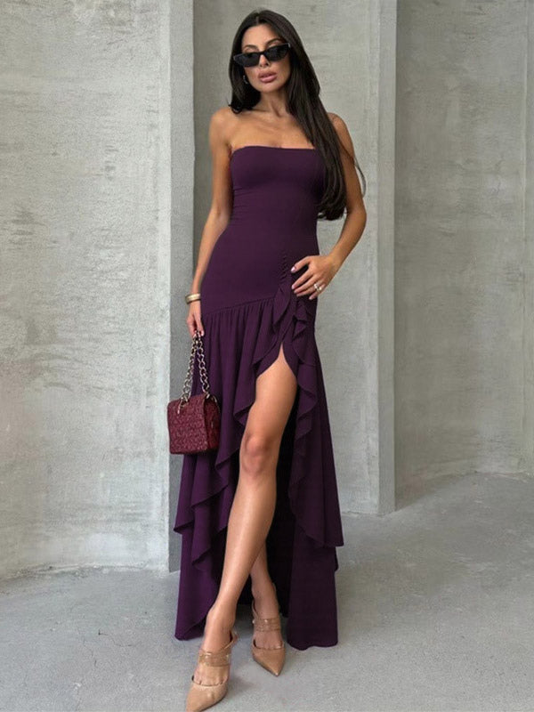 Party Dress Dresses Maxi Purple Strapless Pleated Sexy Semi Formal Summer Dress