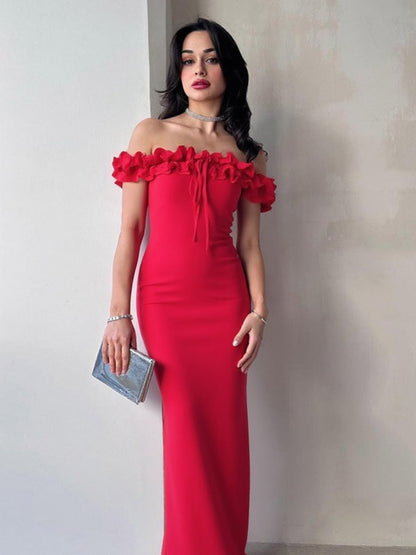 Party Dress Dresses Maxi Red Off-The-Shoulder Ruffles Chic Semi Formal Summer Dress