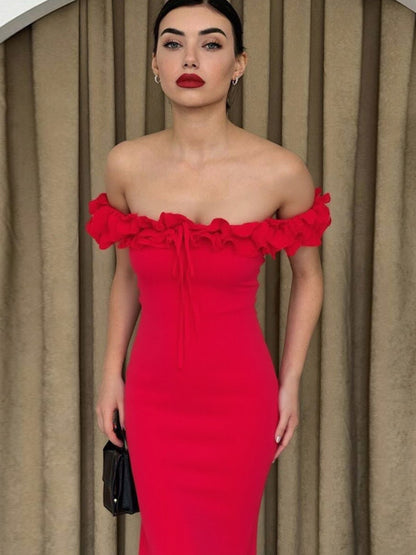 Party Dress Dresses Maxi Red Off-The-Shoulder Ruffles Chic Semi Formal Summer Dress