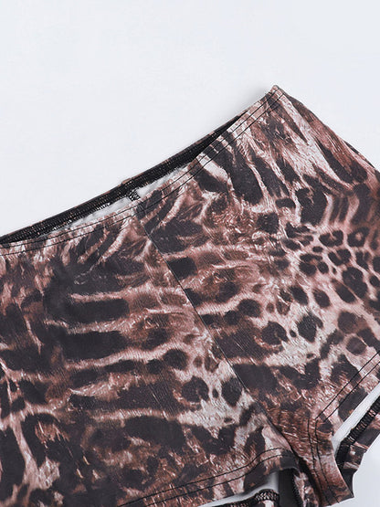 Two Piece Sets Leopard Casual Leopard Print Daily Strapless Long Sleeves Pant Set
