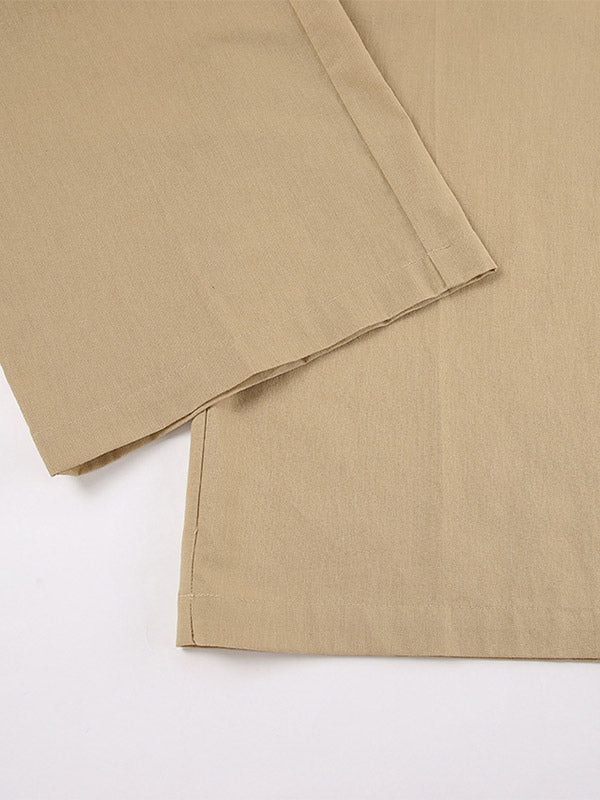 Two Piece Sets Khaki Street Wear V-Neck Sleeveless Top Pant Set