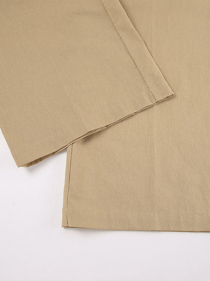 Two Piece Sets Khaki Street Wear V-Neck Sleeveless Top Pant Set
