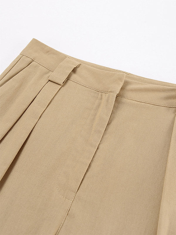 Two Piece Sets Khaki Street Wear V-Neck Sleeveless Top Pant Set