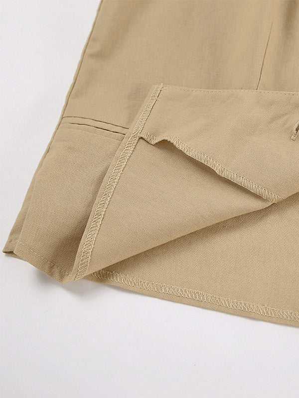 Two Piece Sets Khaki Street Wear V-Neck Sleeveless Top Pant Set