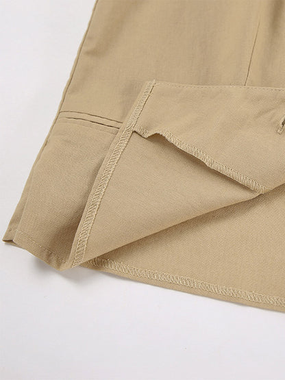 Two Piece Sets Khaki Street Wear V-Neck Sleeveless Top Pant Set