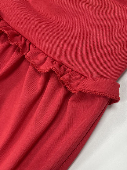 Two Piece Sets Red Chic Street Wear Halter Backless Pleated Sleeveless Skirt Set