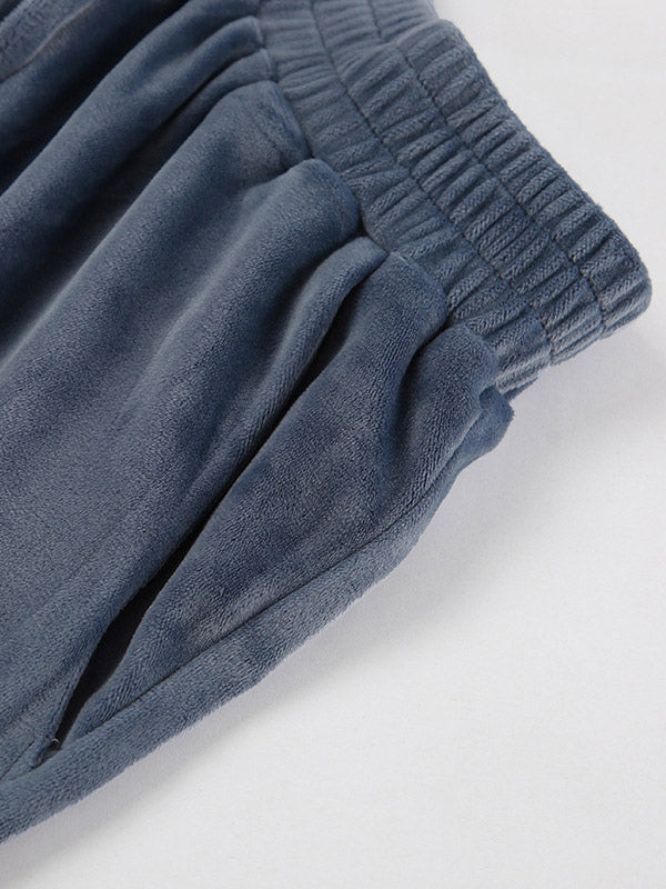 Two Piece Sets Blue Casual Street Wear V-Neck Long Sleeves Pant Set
