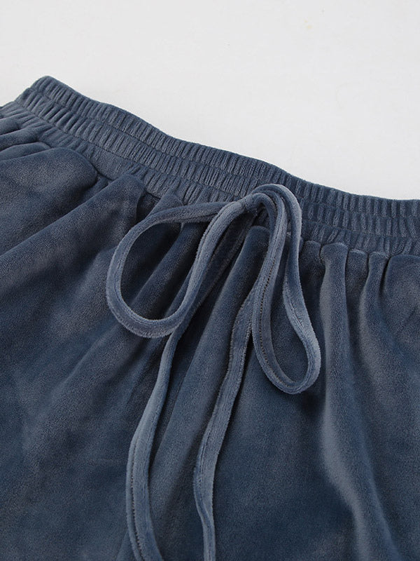 Two Piece Sets Blue Casual Street Wear V-Neck Long Sleeves Pant Set