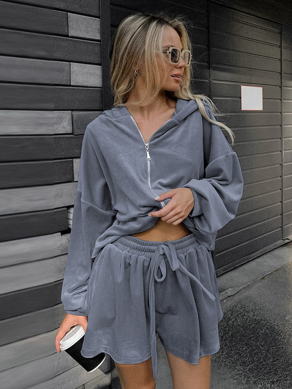 Two Piece Sets Blue Casual Street Wear V-Neck Long Sleeves Pant Set