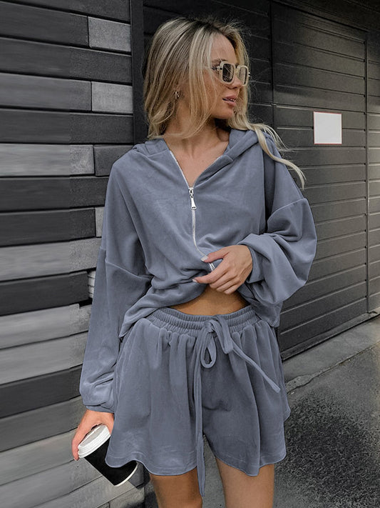Two Piece Sets Blue Casual Street Wear V-Neck Long Sleeves Pant Set