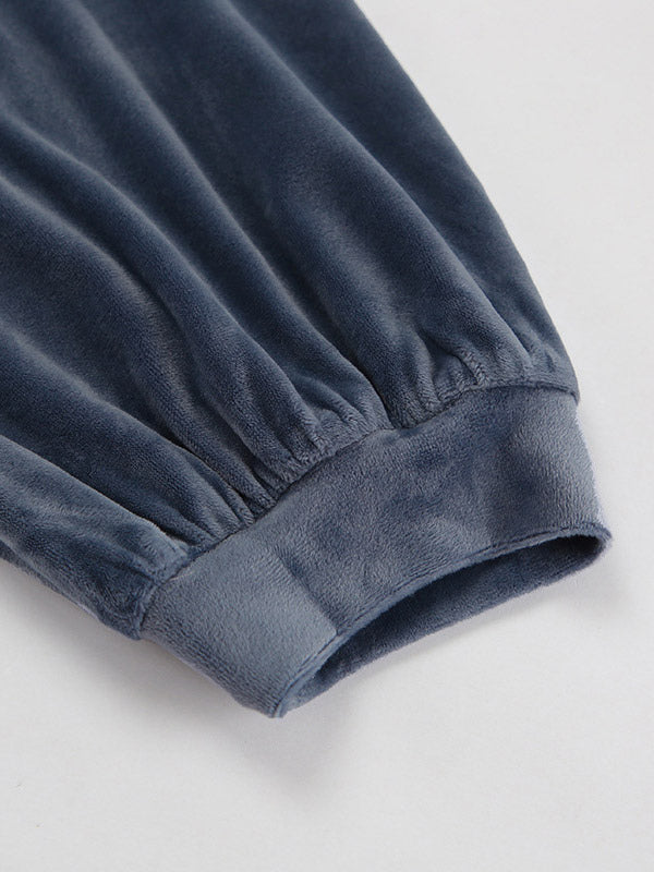 Two Piece Sets Blue Casual Street Wear V-Neck Long Sleeves Pant Set