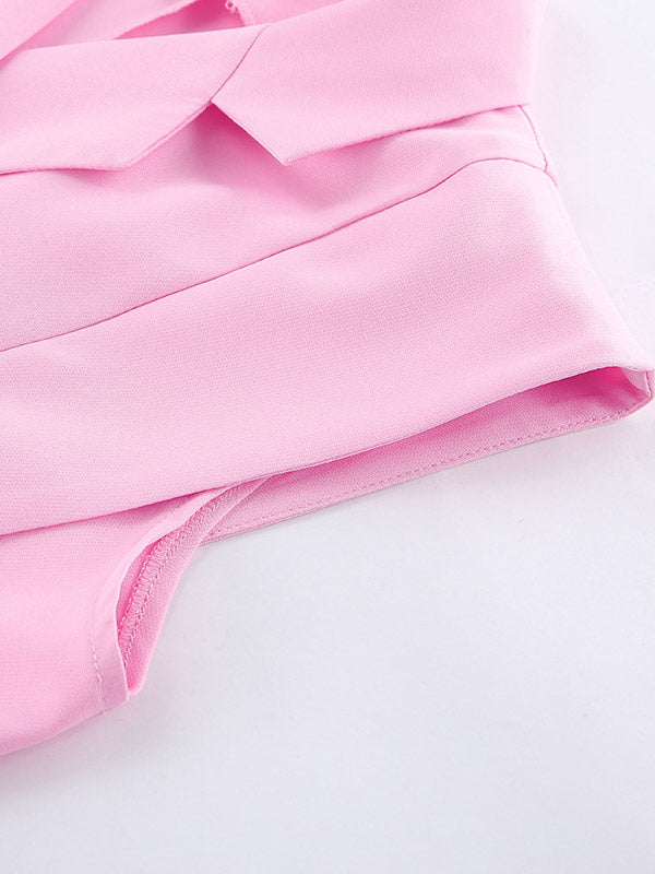Two Piece Sets Pink Chic Daily Casual Turndown Collar Sleeveless Pant Set